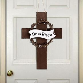 Easter Decorations Door Hanger, He is Risen Door Hanger Wooden Easter Decor, Rustic Easter Hanging Door Decorations for Wall Home Indoor Outdoor Spring Decor Supplies
