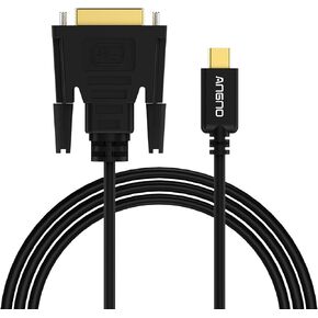 كابل USB C إلى DVI (24+1)، كابل angmno UCTD020 USB3.1 Type-C/Thunderbolt 3 إلى DVI 6FT أسود، يدعم DVI 4kx2k@30HZ لجهاز MacBook 2016 وChromebook Pixel والمزيد، متوافق مع 2017 MacBook Pro/iMac
