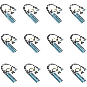 حزمة PCIe Riser 12، بطاقة محول GPU Riser، موسع PCI Express 1X إلى 16X، ملحق بطاقة رسومات التعدين USB 3.0، كابل طاقة 6pin MOLEX إلى SATA لجهاز Ethereum Bitcoin Litecoin in Kuwait