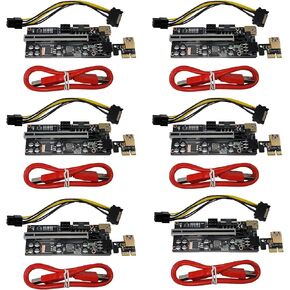 6 Pack PCI-E 16X to 1X GPU VER010S Plus Riser (Dual-6pin / MOLEX) with LED Graphics Extension Ethereum ETH GPU Mining Powered Riser Adapter Card