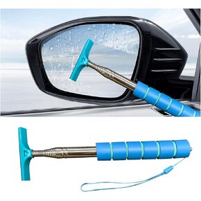 Car Side Mirror Squeegee, 35.6'' Retractable Rearview Mirror Wiper, Mini Portable Auto Window Squeegee Cleaner, Universal Vehicle Glass Cleaning Tool for Rainy Foggy Weather (Pink)