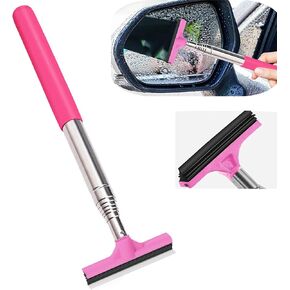Car Rearview Mirror Wiper, Auto Glass Squeegee, Retractable to 38.58 inches Long Car Glass Wiper, Portable Cleaning Tool for All Vehicles, Windows, Mirrors, Shower Glass Doors and Etc (Pink (3.2"))