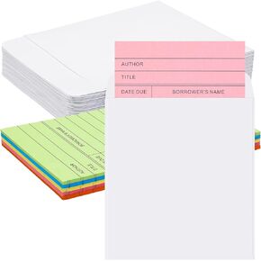 Fainne 100 Pieces Library Card Pocket with Envelopes Self Adhesive Book Checkout Cards for CDs, DVDs, School, Classroom, Library, Office Supplies and Gift Tag(Colorful Card)