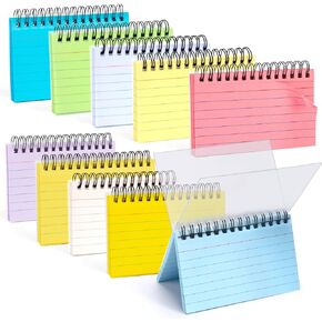 Koogel 500 pieces Index Cards, 10 Pads Ruled Notecards with Protective Covers 5 Colors Flash Cards with Spiral for Office Learning Note Taking To Do List
