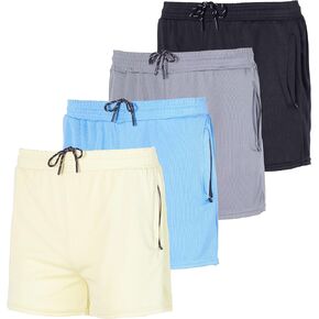 4 Pack: Men's 3" Inch Mesh Running Shorts with Zipper Pockets - Quick Dry Gym Athletic (Available in Big & Tall)