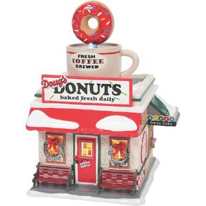 Department 56 Snow Village Doug's Donut Shop Animated Lit Building, 8.78 Inch, Multicolor