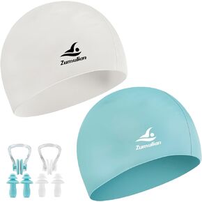 Silicone Swim Cap for Men &Women,3D Ergonomic Design Swimming Caps with Ear Plug and Nose Clip Suit for Long Hair