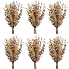 Mini Dried Flower Bouquet Set of 6, Boho Wedding Flower Bouquets, Bridesmaid Bouquet Proposal Box, Pampas Grass Bouquet, Boho Table Decor, Table Centerpieces (Brown-01)