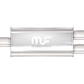MagnaFlow Performance Exhaust Muffler 12280: 2.5"/2" Inlet/Outlet, 5x8x18" Oval, Stainless Steel, Satin Finish