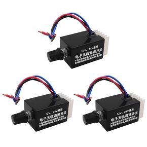 3PCS Black 12V/24V Universal Motor Speed Controller Switch,Electronic Stepless Speed Controller with Rotary Switches Fit for Car Truck Fan Heater Control K-H-002