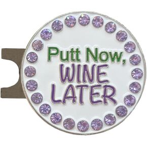 Bling Putt Now, Wine Later Golf Ball Marker with A Magnetic Hat Clip | Fun Golf Accessories for Women