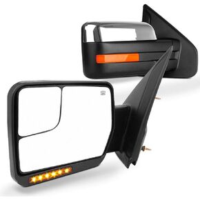 SCITOO fit for Ford Towing Mirrors Chrome Rear View Mirrors fit 2004-2014 for Ford for F-150 Truck with Mirror Glass Power Control Heated Turn Signal and Puddle Lamp Features-Pair