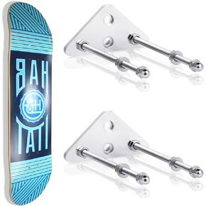 Skateboard Wall Mount, Aluminum Skateboard Hanger with Durable Screw Holes for Skateboard Deck Display Storage Horizontal and Floats Vertically - Silver