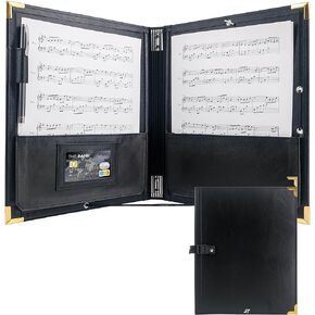 GraduatePro Elastic Music Sheet Holder 9.5" x 12" PU Leather Choir Music Folder with Hand Strap for Piano Particle and Stage Performance