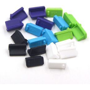 20 قطعة 5 ألوان من السيليكون USB من النوع A، منفذ USB قياسي - A أنثى غطاء حماية ضد الغبار غطاء سدادة لأجهزة الكمبيوتر المحمولة المكتبية (أسود، أبيض، أرجواني، أخضر، أزرق)