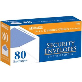 BAZIC #6 3/4 Security Envelope w/ Gummed Closure (80/Pack)