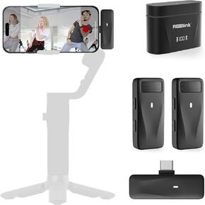 ميكروفون RGBlink اللاسلكي Lavalier لهاتف iPhone 15 Pro Max وAndroid وUSB C الذكي - مجموعة من 2 ميكروفون صغير مع خاصية إلغاء الضوضاء - ميكروفون على شكل طية صدر السترة لمنشئ المحتوى ومدونات الفيديو والتسجيل والبودكاست