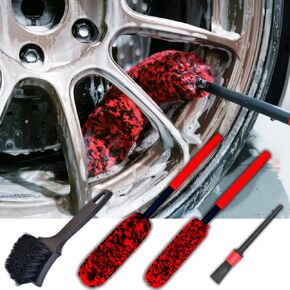 6PCS Car Wheel Cleaning Detailing Pro Kit, Tire Brush, 2 PCS Soft Woolies Rims Brush, Detailing Brush, and Tire Dressing Pads, Scratch-Free & Multipurpose Tire Brush