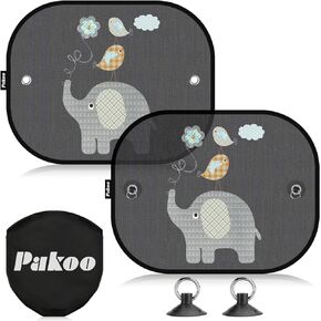 Car Sun Shades for Baby, 2 Pack Mesh Window Shade Baby Kids Pet with Cute Animal Motifs, Side Window Screens for SUV, 17"x14" Universal Car Sun Shades with Suction Cups
