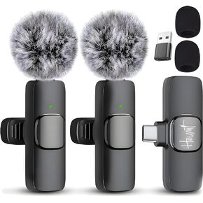 Wireless Microphone for Android USB-C Interface Compatible with Samsung s24 & iPhone 15 Series - Wireless Lavalier Microphone for Android - USB C Microphone for Video Recording Vlogging (2 in 1)