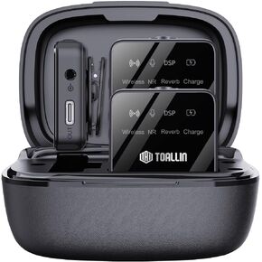 TM7 Wireless Lavalier Microphone with Charging Case, Dual Channel Wireless Lapel Mic with Noise-Cancellation for Smartphones & Cameras, Lavalier Mic for Vlogging, Interview and Recording