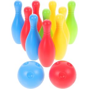 Kisangel 1 Set Kids Bowling Set Includes 10 Pins and 2 Balls, Plastic Bowling Ball Toy Outdoor Bowling for Toddler Boys & Girls(Bottles of 11 Cm High, Random Color)