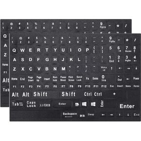 2 Pack English Keyboard Stickers Big Letter Full Set (120 Pcs), Universal PC Computer Laptop Desktop Keyboard Replacement English Keyboard Stickers, Black Background with White Lettering