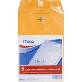 MeadWestvaco 76010 6" X 9" Heavyweight Kraft Clasp Envelopes 5 Count