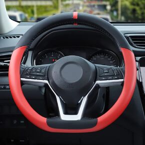 SEG Direct Flat Bottom Steering Wheel Cover Carbon Fiber, D Shaped Car Wheel Cover 14 1/2-15 in. (37-39 cm), Black Microfiber Leather with Carbon Fiber Pattern