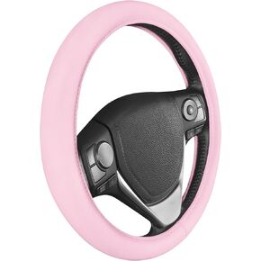 BDK Sharper Image Ultra Soft Car Steering Wheel Cover for Women, Standard 15 inch Size, Cute Comfy Grip Faux Leather for Truck Van SUV Auto, Pink