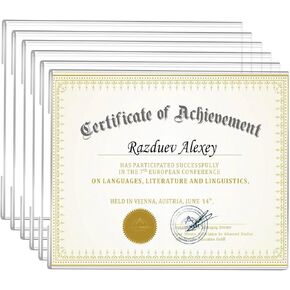 8.5 x11 Acrylic Picture Frame Set of 6, Wall Mounting Frame 8.5x11 Clear Certificate Document Frame, Diploma Frames for Wall Display - Horizontal
