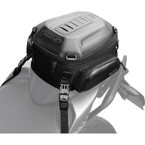 Rhinowalk Motorcycle Tail Bag Expandable Hard Shell Motorcycle Travel Luggage 12L-18L, Waterproof All Weather/Trunk/Rack Bag with Sissy Bar Straps - Matt Black