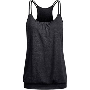 Women's Yoga Tops Loose Fit Double Spaghetti Strap Tank Tops with Baned Bottom