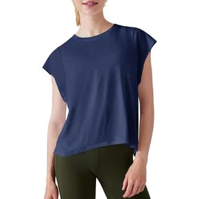 Fisoew Womens Workout Crop Tops Athletic Cap Sleeve T Shirts Crew Neck Active Running Gym Tees
