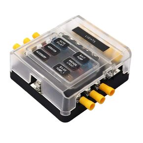 6 Circuits Fuse Block Boat Camper Car Grounding Blocks Truck RV Solar Fuses Box 12 Connectors