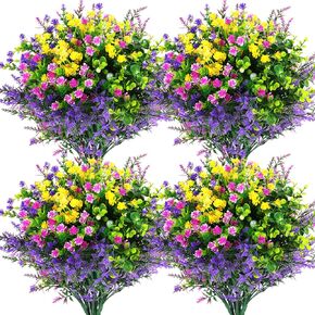 12 Pcs Artificial Flowers Outdoor, Faux Artificial Plants Shrubs Plastic Flower Bulk for Hanging Planter Porch Window Home Wedding Fall Summer Decor (12, Multiple Color)