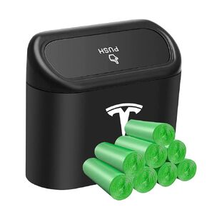KIKIMO Tesla Trash Can with 8 Rolls of Garbage Bags, Mini Tesla Model 3/Y/S/X Accessories, Bin Storage Box, Leak-Proof Car Trash Can with Lid in Kuwait