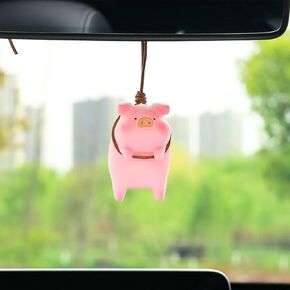 Swinging Pig Car Hanging Ornament, Supper Cute Lucky Pink Piggy Pendant for Auto Rear View, Charms Ornament Swing Decoration Gifts for Kids Women, Car Accessories Universal for Home, Office