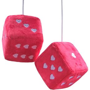 Pair 3" Black Fuzzy Plush Dice Heart Shape Decor for Car Rearview Mirror, Retro Square Decoration Dice for Car Hanging Accessories