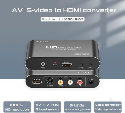 AV Svideo HDMI to HDMI Converter Upscaler, 3RCA CVBS AV Svideo R/L HDMI to HDMI Converter Scaler Support 1080P for Wii, PS2, PS3, Xbox 360, Blu ray Player, DVD and More in Kuwait