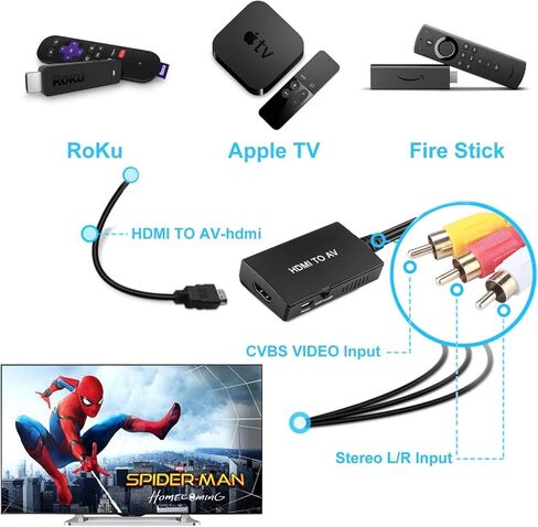 BD&M HDMI to RCA Converter, HDMI to AV Adapter 3RCA CVBs Composite Video Audio Converter Supports PAL/NTSC for Older TV, Fire Stick, Roku, TV Box, DVD, etc in Kuwait