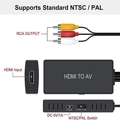 BD&M HDMI to RCA Converter, HDMI to AV Adapter 3RCA CVBs Composite Video Audio Converter Supports PAL/NTSC for Older TV, Fire Stick, Roku, TV Box, DVD, etc in Kuwait