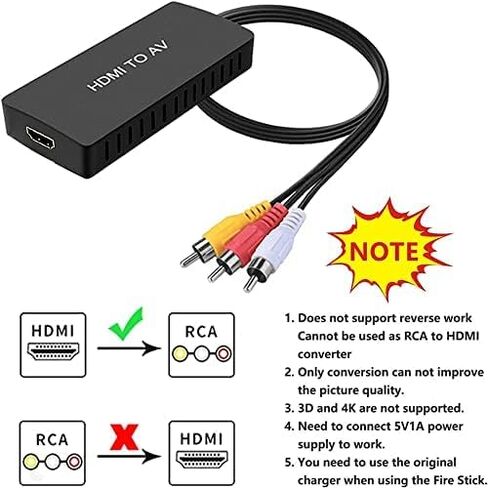 BD&M HDMI to RCA Converter, HDMI to AV Adapter 3RCA CVBs Composite Video Audio Converter Supports PAL/NTSC for Older TV, Fire Stick, Roku, TV Box, DVD, etc in Kuwait