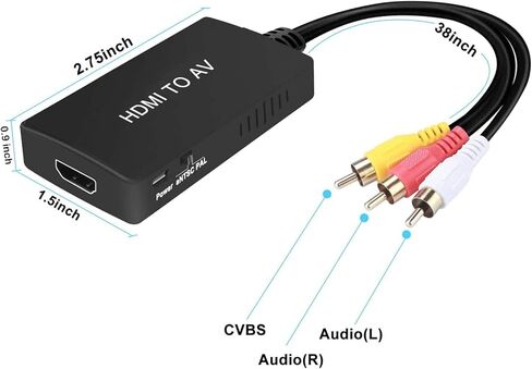 BD&M HDMI to RCA Converter, HDMI to AV Adapter 3RCA CVBs Composite Video Audio Converter Supports PAL/NTSC for Older TV, Fire Stick, Roku, TV Box, DVD, etc in Kuwait
