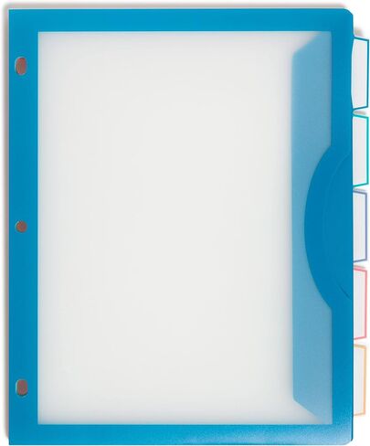 U Brands 5-Tab Poly Dividers with Clear View Pockets, Set of 10, Assorted Brights, 3-Hole Punched in Saudi Arabia