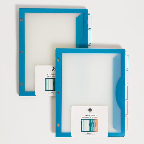 U Brands 5-Tab Poly Dividers with Clear View Pockets, Set of 10, Assorted Brights, 3-Hole Punched in Saudi Arabia