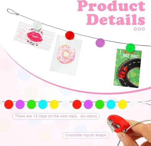 Kids Artwork Display for Wall Rainbow Dot Art Cable Multi Purpose Steel Wall Hanging Photo Display Wire Rod String with 12 Clips Art Display for Picture DIY Nursery Playroom Classroom Decor in Kuwait