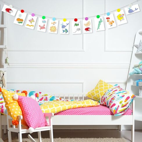 Kids Artwork Display for Wall Rainbow Dot Art Cable Multi Purpose Steel Wall Hanging Photo Display Wire Rod String with 12 Clips Art Display for Picture DIY Nursery Playroom Classroom Decor in Kuwait