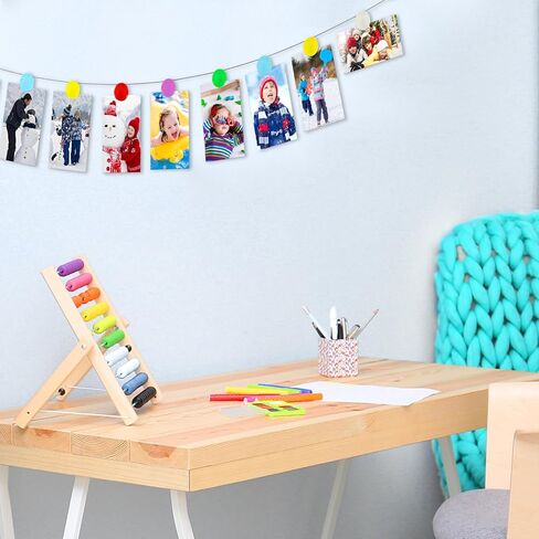 Kids Artwork Display for Wall Rainbow Dot Art Cable Multi Purpose Steel Wall Hanging Photo Display Wire Rod String with 12 Clips Art Display for Picture DIY Nursery Playroom Classroom Decor in Kuwait