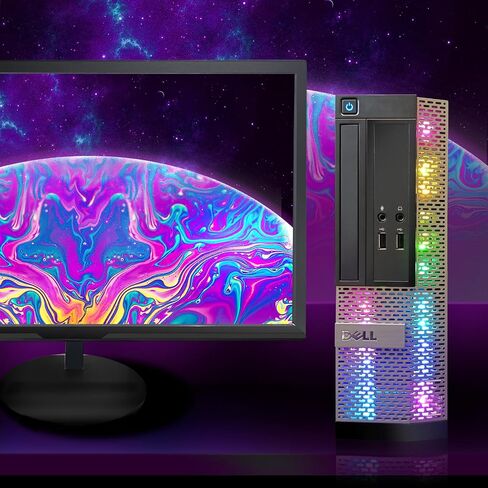 كمبيوتر مكتبي Dell OptiPlex RGB، Intel Core i7 حتى 3.8 جيجا هرتز، ذاكرة الوصول العشوائي 16 جيجا، 512 جيجا SSD، شاشة LED FHD جديدة مقاس 22 بوصة، لوحة مفاتيح وماوس RGB، شريط صوت RGB BT، كاميرا ويب، WiFi، BT 5.0، W10P64 (متجدد) in Saudi Arabia